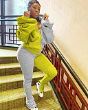 Contrast Color Puff Sleeve Backless Hoodie Pleated Split Pants Suit HMS-5369