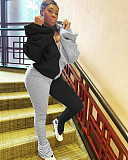 Contrast Color Puff Sleeve Backless Hoodie Pleated Split Pants Suit HMS-5369