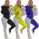 Contrast Color Puff Sleeve Backless Hoodie Pleated Split Pants Suit HMS-5369