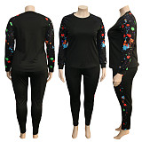 Fashion Graffiti Painted Mosaic Long Sleeve Pants Two-piece Set SH-3872