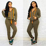 Add Fleece Long Sleeve Hoodie Coat Trousers Two-piece Set NK-8563