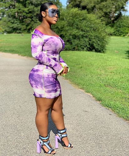 Fashion Tie-dye Printed Long Sleeve Hip-hugging Dress JLY-19106