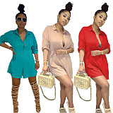 Sexy Solid Color Long Sleeve High Waist Loose Shirt Romper ABL-6609