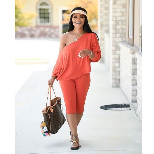 Solid Loose Knee Length Pants Jogger Tracksuit Set YIM-139