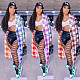 Women Plaid Splicing Suit Collar Long Coat Cardigans GLS-8031