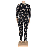 New Printed V-neck Long-sleeve Button Jumpsuit OSS-20756