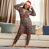 Christmas Graphic Print Slim Long Sleeve Jumpsuit OSS-20882