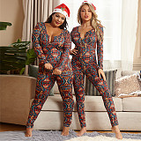Christmas Graphic Print Slim Long Sleeve Jumpsuit OSS-20882