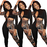 Sexy Hollow-out Leopard Print Asymmetric Patchwork Jumpsuit ASL-6297
