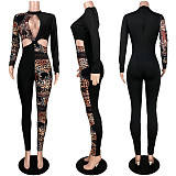 Sexy Hollow-out Leopard Print Asymmetric Patchwork Jumpsuit ASL-6297