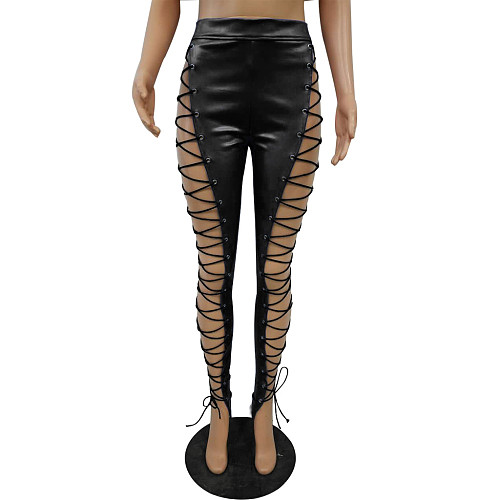 Leather Corns Bandage High Waist Sexy Nightclub Pants SH-3273