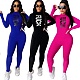 Letter Printed Long Sleeve Mid-waist Tight Lift Hip Jumpsuit FNN-8533