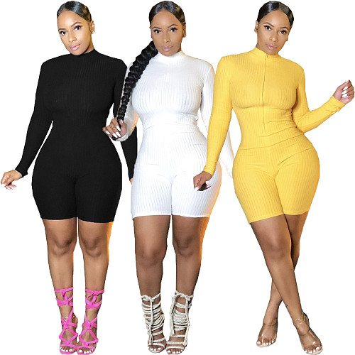 Women's Pit Strip Solid Color Long-sleeved Yoga Romper AIL-122