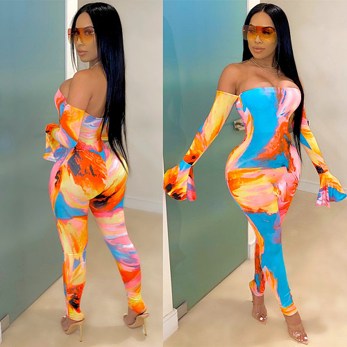 Women's Multi-color Printed Off Shoulder Jumpsuit LSL-6386