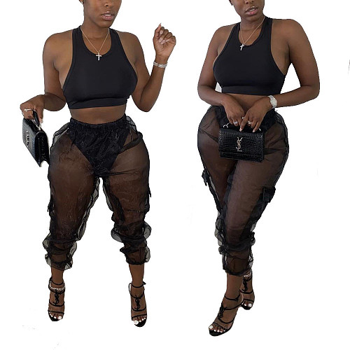 Sexy Mesh See-through Side Pocket Overalls BN-9253