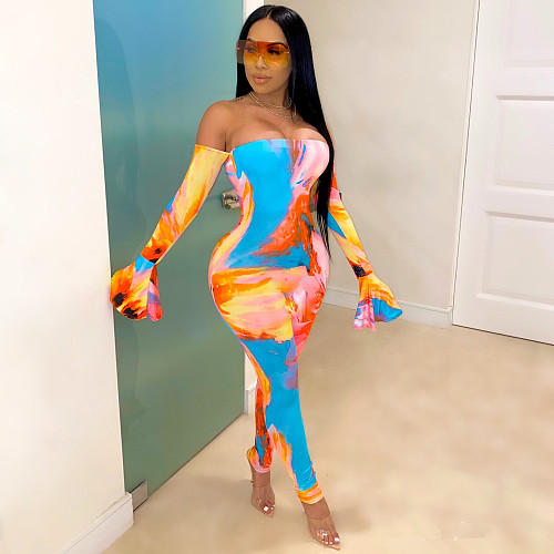 Women's Multi-color Printed Off Shoulder Jumpsuit LSL-6386