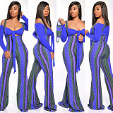 Long Sleeve Crop Top High Waisted Suspenders Flared Trouser Set GLS-8040