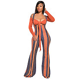 Long Sleeve Crop Top High Waisted Suspenders Flared Trouser Set GLS-8040