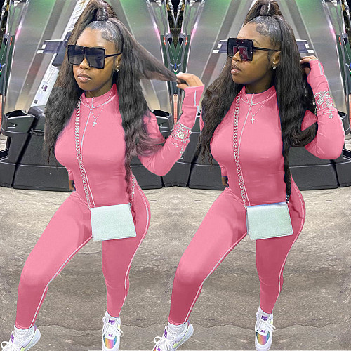 Women's Casual Patchwork Long Sleeve Skinny Jumpsuit AL-212