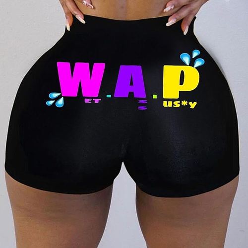 Spoof Graphic Print Tight Package Buttocks Yoga Shorts SHD-9315