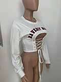 White Bandage Hollow Out Long Sleeve Crop Top LSD-9013