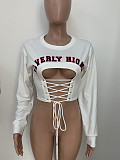 White Bandage Hollow Out Long Sleeve Crop Top LSD-9013
