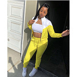 Spliced Color Zipper Jacket Solid Legging Two-piece Set CN-0062