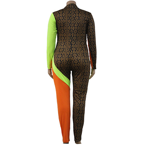 Autumn Plus-size Multicolor Printed Long Sleeve Jumpsuit JLY-19020