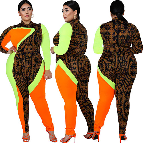 Autumn Plus-size Multicolor Printed Long Sleeve Jumpsuit JLY-19020