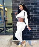 Fall Ribbed Long-sleeved Belly-button Tops Leggings Suit NIK-182