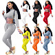 Fall Ribbed Long-sleeved Belly-button Tops Leggings Suit NIK-182