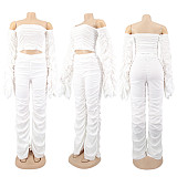 Autumn Solid Color Off-Shoulder Dew Navel Drape Two-piece Set SFY-163