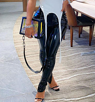 Hot Style Tight Middle Waist Slit Shiny Leather Pants LSD-9006