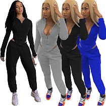 Women's Hooded Zip-up Jacket Overalls Two-piece Set NM-8318