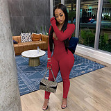 Threaded Long Sleeve Cuff Embroidery High Stretch Jumpsuit OSM-6115