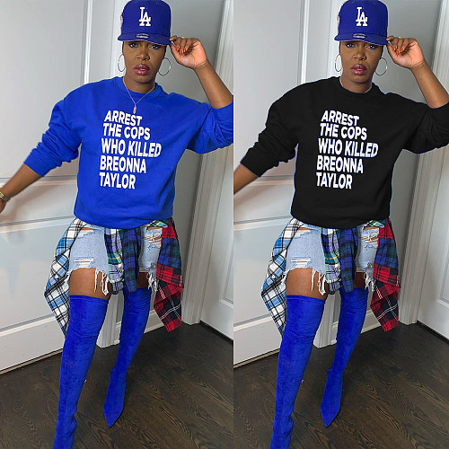 Street Letterpress Round Neck Long Sleeve Loose T-shirt BN-9255