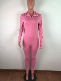 Threaded Long Sleeve Cuff Embroidery High Stretch Jumpsuit OSM-6115