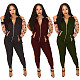 Leopard Print spliced Zipper Jacket Slim Pants 2 Pieces HMS-5276
