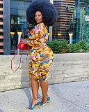 Autumn Irregular Printed Long Sleeve Drawstring Ruffled Dress JLY-19114