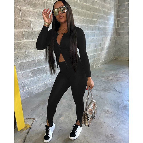 Women's Long Sleeve Double Zipper Top Leggings 2 Pieces DD-8053