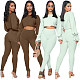 Solid Color Pit Stripe Flared Sleeve Crop Top Leggings 2 Pieces ASL-6300