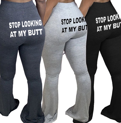 Autumn Letter Printed Tight Buttock Lift Bell Bottom Pants FNN-8538