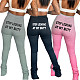 Women's Letter Print Pleated Mid-waisted Micro Flared Pants FNN-8537