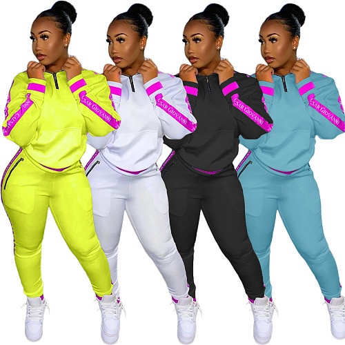 Urban Mosaic Letter Long Sleeve Top Leggings Two-piece Set NIYA-8012