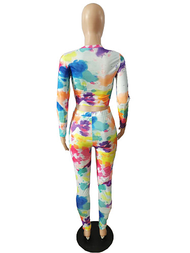 Tie-dye Printed Long Sleeves T-shirt Tight Pants Two-piece Set  DM-8152