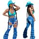 Women Wash Ripped Layered Stacked Elastic Flared Jeans LA-3221