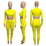 Fall Ribbed Long-sleeved Belly-button Tops Leggings Suit NIK-182