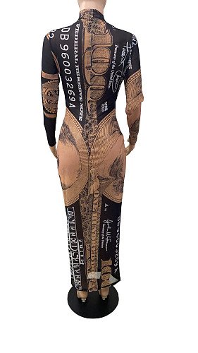 Sexy Gauze Perspective Dollar Element Long Sleeve Dress BER-8029