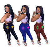 Women's Poker Q-print Mid-waist Versatile Leggings SD-2973
