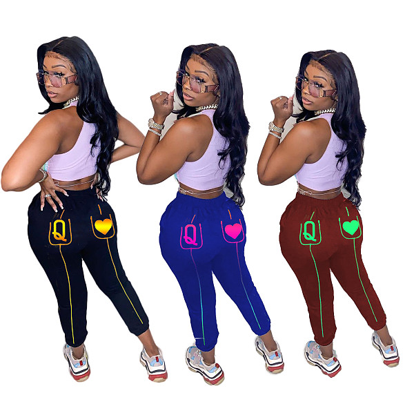Women's Poker Q-print Mid-waist Versatile Leggings SD-2973